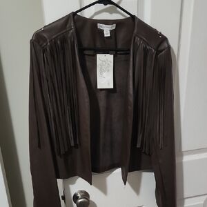Cato Dark Brown Leather Fringe Jacket